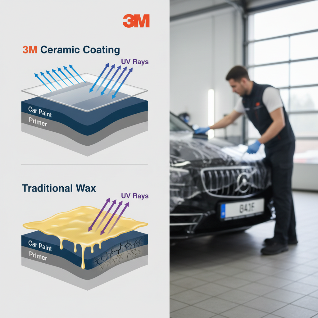 Infographic comparing 3M Ceramic Coating vs wax UV protection