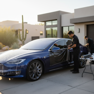 Luxury Tesla with premium ceramic window tint Phoenix for heat protection