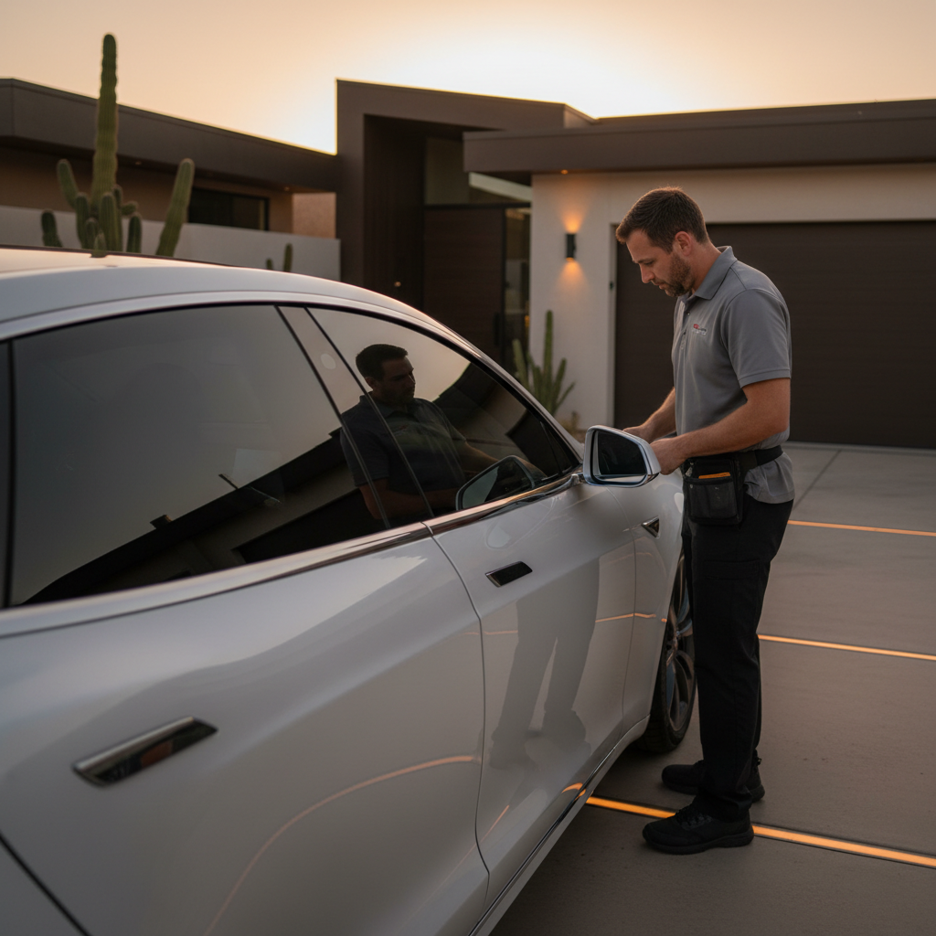 Tesla with premium ceramic window tint Phoenix for heat rejection