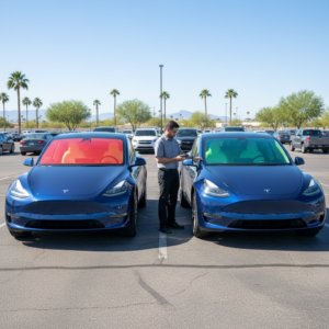 Thermal imaging comparison showing ceramic window tint Phoenix heat rejection on a Tesla
